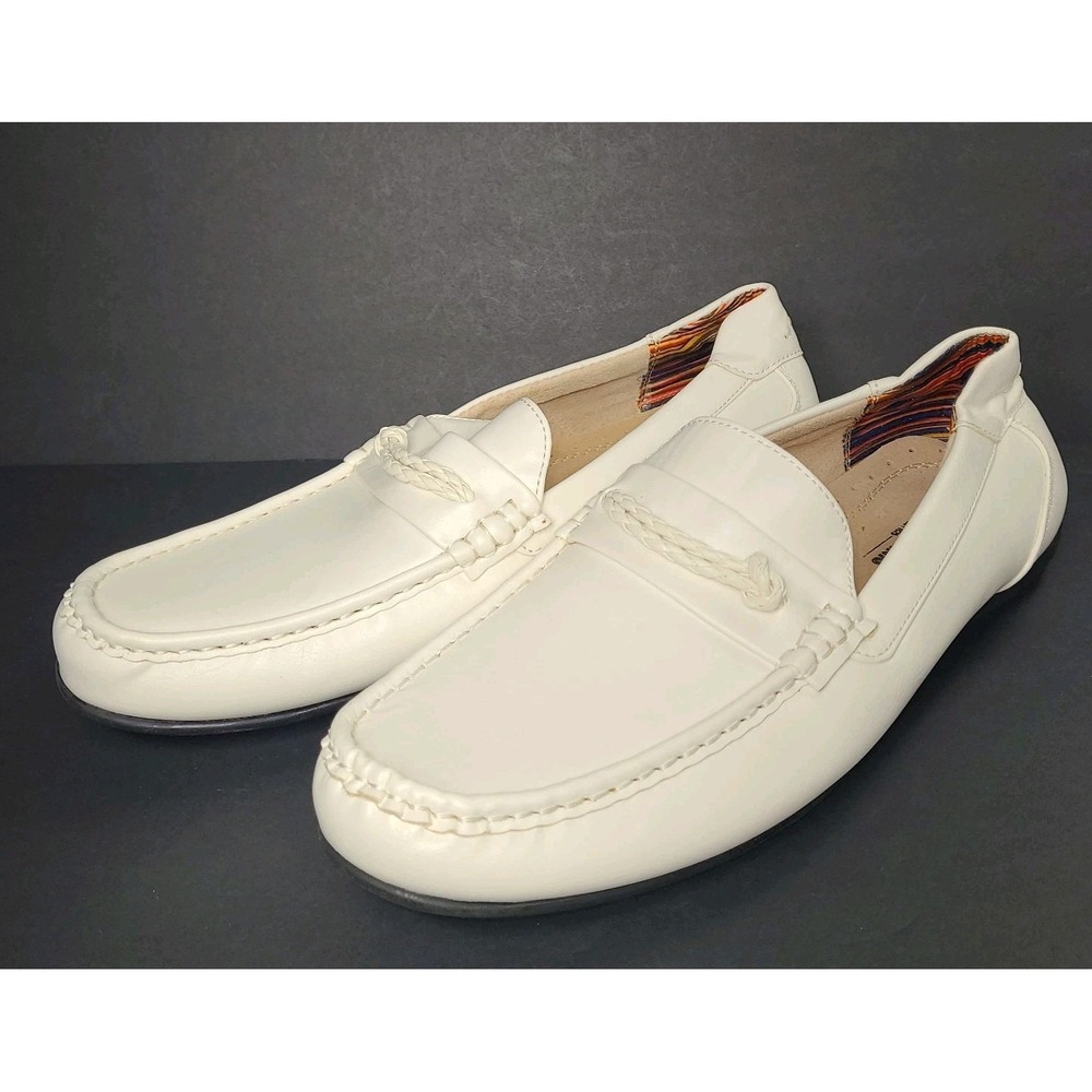 Stacy Adams Mens White Loafer / Slip-On Size 7M Leather Lining Dress Shoes EUC
